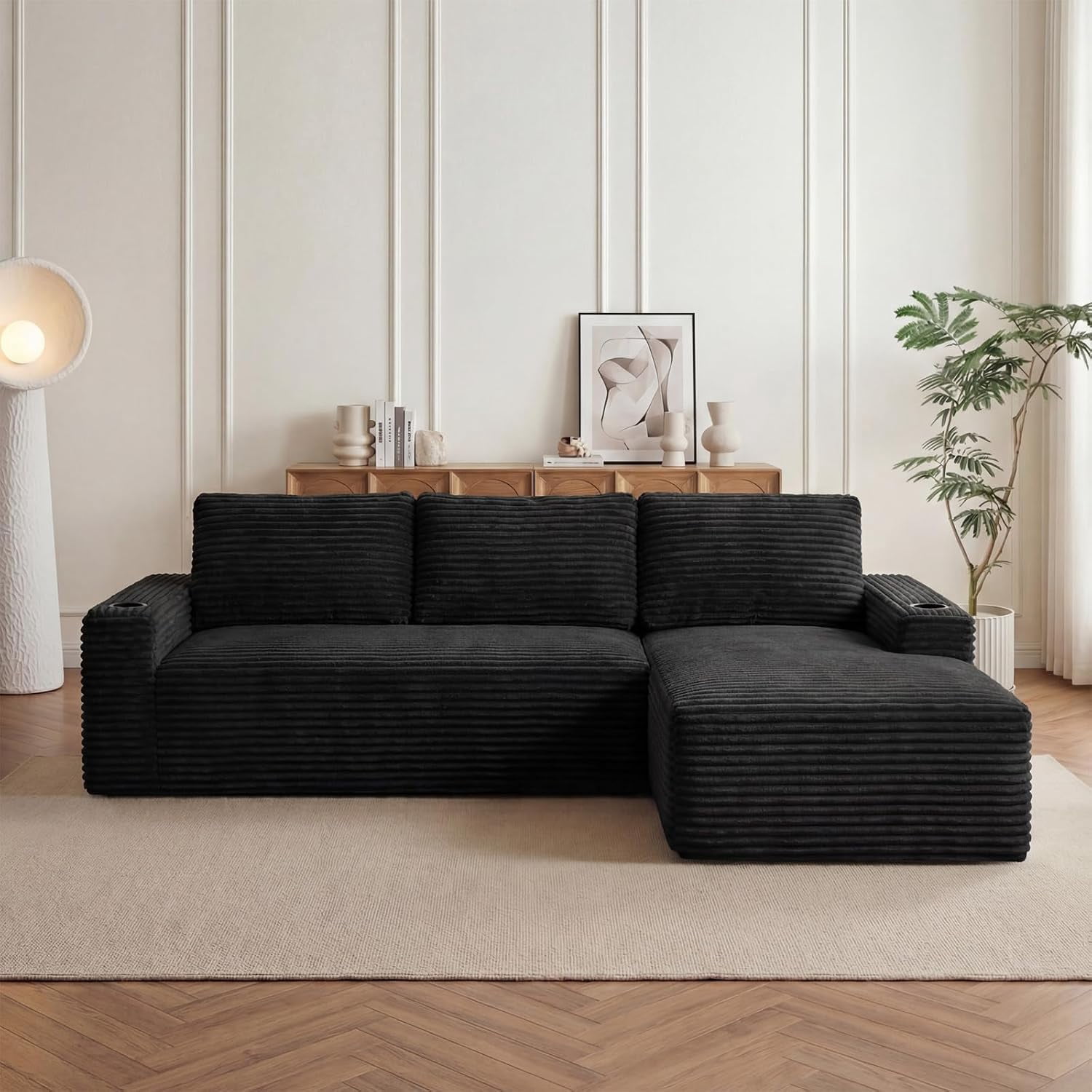 104" Cloud Modular Sectional Sofa, Corduroy Boneless L-Shape Chaise Couch with Deep Seat for Living Room Bedroom, No Assembly Required
