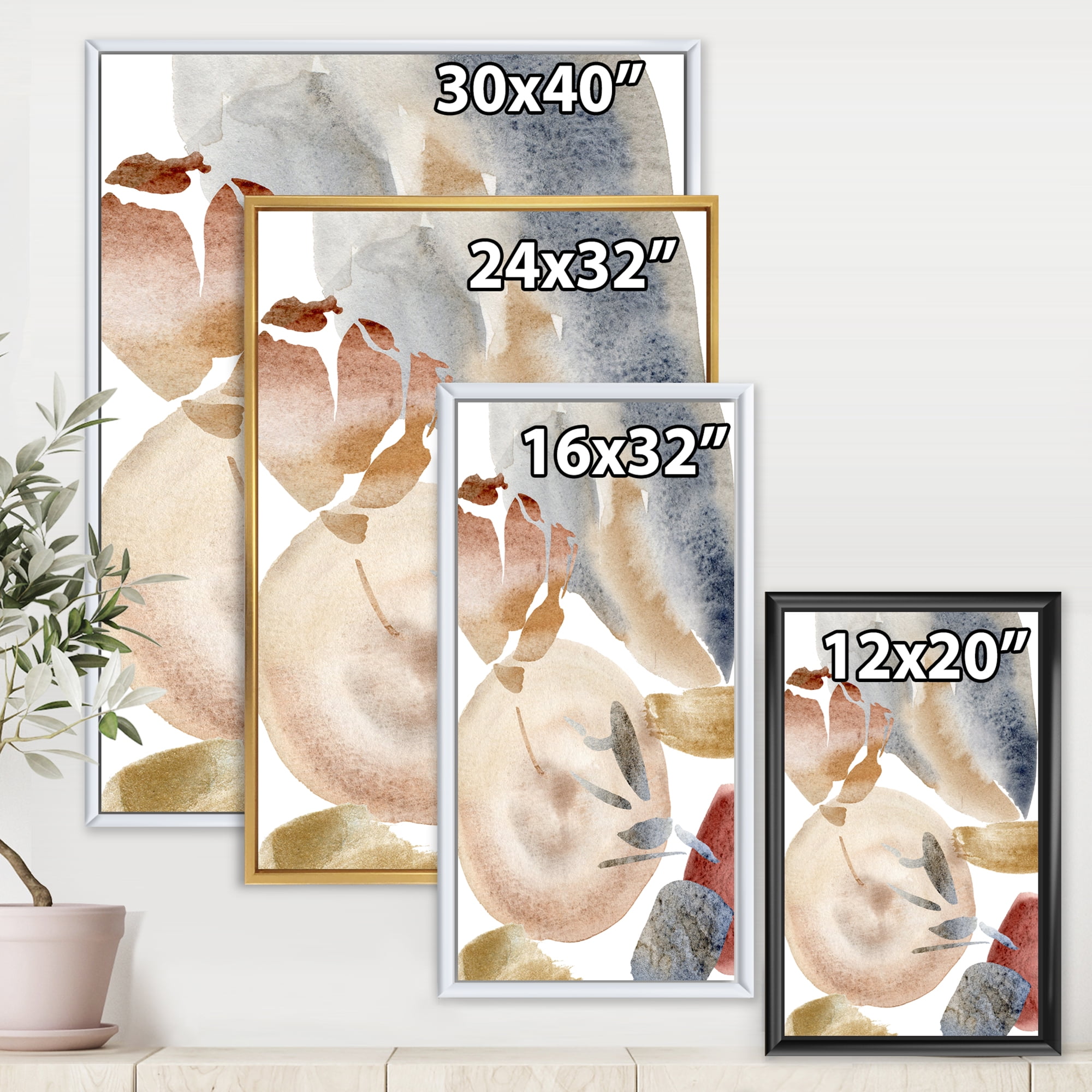 Designart 'Abstract With Red Pink Gold and Beige Spots Pastel' Modern Framed Canvas Wall Art Print