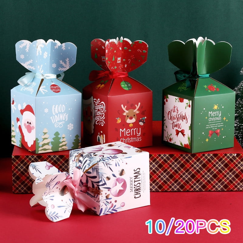 10X Christmas Party Favour Gift Paper Boxes Sweet Xmas Biscuit Candy Treat Bags