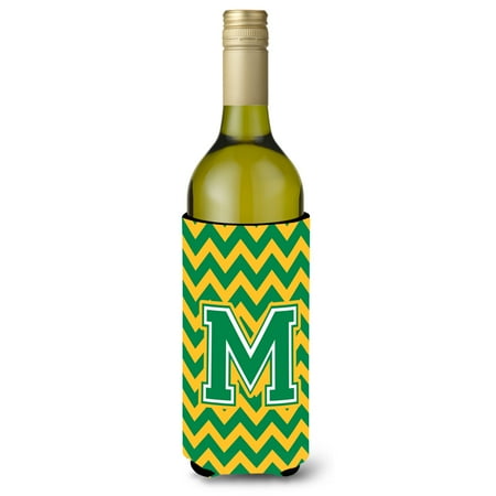 

Carolines Treasures CJ1059-MLITERK Letter M Chevron Green and Gold Wine Bottle Beverage Insulator Hugger Wine Bottle
