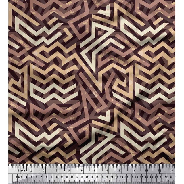 Soimoi Modal Satin Fabric Zig Zag Abstract Print Fabric by The Yard 42 Inch Wide