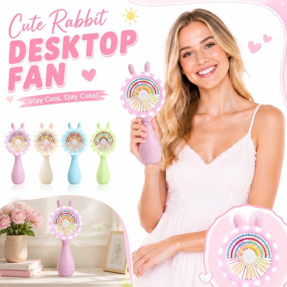 Adorable Rabbit Shaped Portable Personal Desk Fan Rechargeable Cordless Fan for Home Desktop Bedside Table and Travel Compact Air Circulator Gift, 1Pack Blue