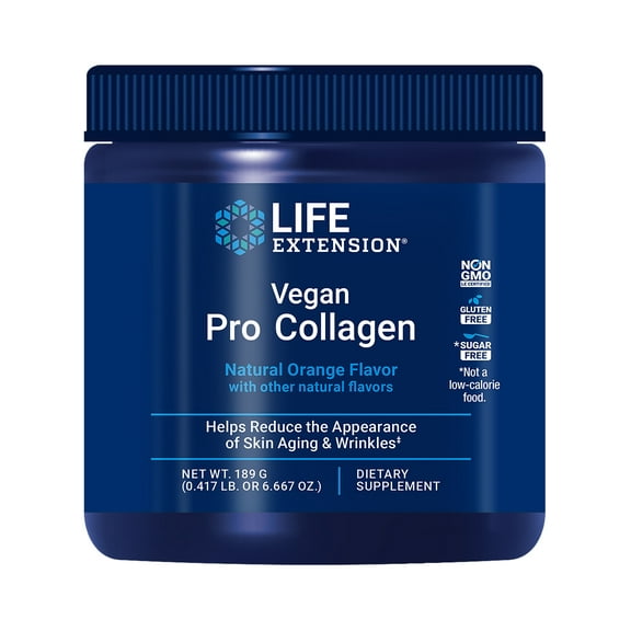 Life Extension Vegan Pro Collagen, collagen builder support, skin health, type I collagen amino acids, gotu kola, vitamin C, gluten-free, non-GMO, vegan, 30 servings