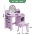 thumbnail image 7 of Roromall Vanity with Lighted Mirror, 2 in 1 Vanity Table & Stool, Makeup with Bookshelf, Drawer & Open Shelves for 3-9 Yrs Girls, 7 of 7