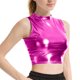 thumbnail image 2 of Pantalones de Cuero de Cintura Alta para las Mujeres con Textura Patente Brillante, Top de Club Nocturno de las Mujeres, Tops sin Mangas de Cuello Alto para las Mujeres en Estilo Metálico, 2 of 9