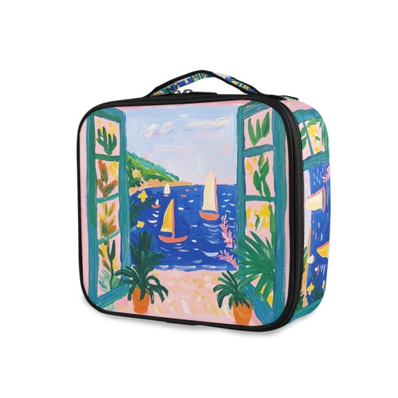FORMRS Travel Makeup Bag Large Capacity Train Case Cosmetic Organizer with Adjustable Dividers, Green Seaside