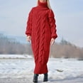 thumbnail image 2 of RMGVDSD Women's Turtleneck Oversized Long Sweater Dress Solid Color Casual Loose Long Sleeve Fall Winter Knit Dresses Fall Sweater Pullover Shirts /Red, 2 of 5
