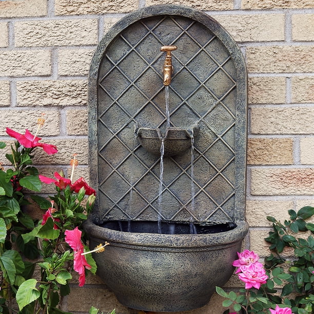 Sunnydaze Messina Outdoor Solar Wall Fountain Hanging Waterfall Mounted Backyard Water Feature Floine Stone Finish 26 Inch Tall Com Sunnydaze Messina Outdoor Solar Wall, Outdoor Wall Hanging Water Features