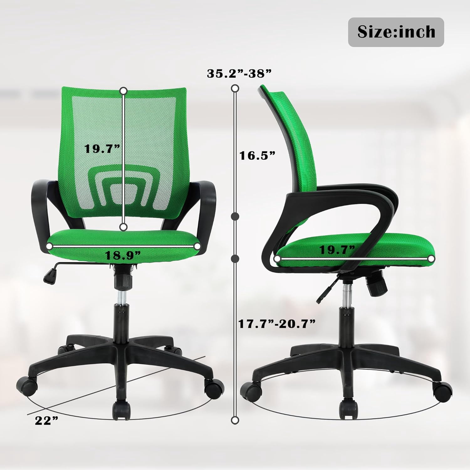 Dkelincs Ergonomic Office Chair Mesh Adjustable Computer Desk Chair with Lumbar Support for Home Office, Green