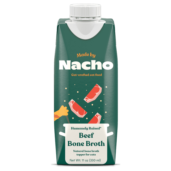 Made by Nacho Bone Broth Cat Food Topper for Hydration and Picky Eaters, Add Protein and Flavor to Your Dry Cat Food, Supports Optimal Nutrition, Digestion, Skin & Coat, 11 oz, Beef