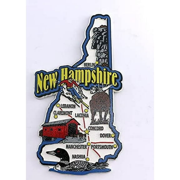 New Hampshire State Map and Landmarks Collage Fridge Souvenir Collectible Magnet FMC