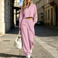 thumbnail image 2 of Dzrciro Sets for Women, Long Sleeve Lapel Half Zip Cropped Tops and Elastic Waist Wide Leg Pants with Pockets, Tendy Casual 2 Piece Sets S‑2XL, 2 of 10