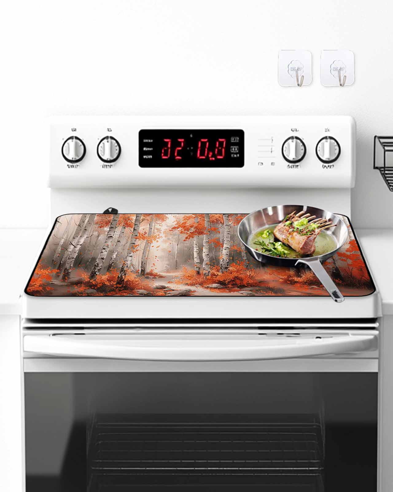 Stove Top Covers for Electric Stove, Red Orange Glass Stovetop Cover Protector, Modern Oil Painting Art Forest Induction Cooktop Protector Oven Mat for Kitchen Countertop 24"x21"