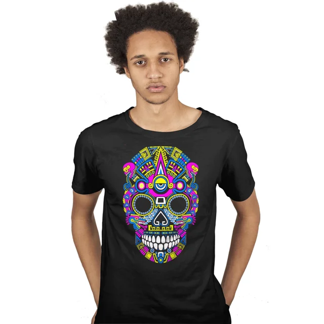Playera Chinos Calavera Azteca Neón Brilla en la oscuridad Extra Grande