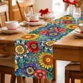thumbnail image 5 of Boho Colorful Floral Table Runner 108 Inches, Spring Flower Botanical Sunflowers Plant Bed Runner Dresser Scarves Tabletop for Indoor Outdoor Parties/Ceremony/Banquet, 13"x 108", 5 of 8