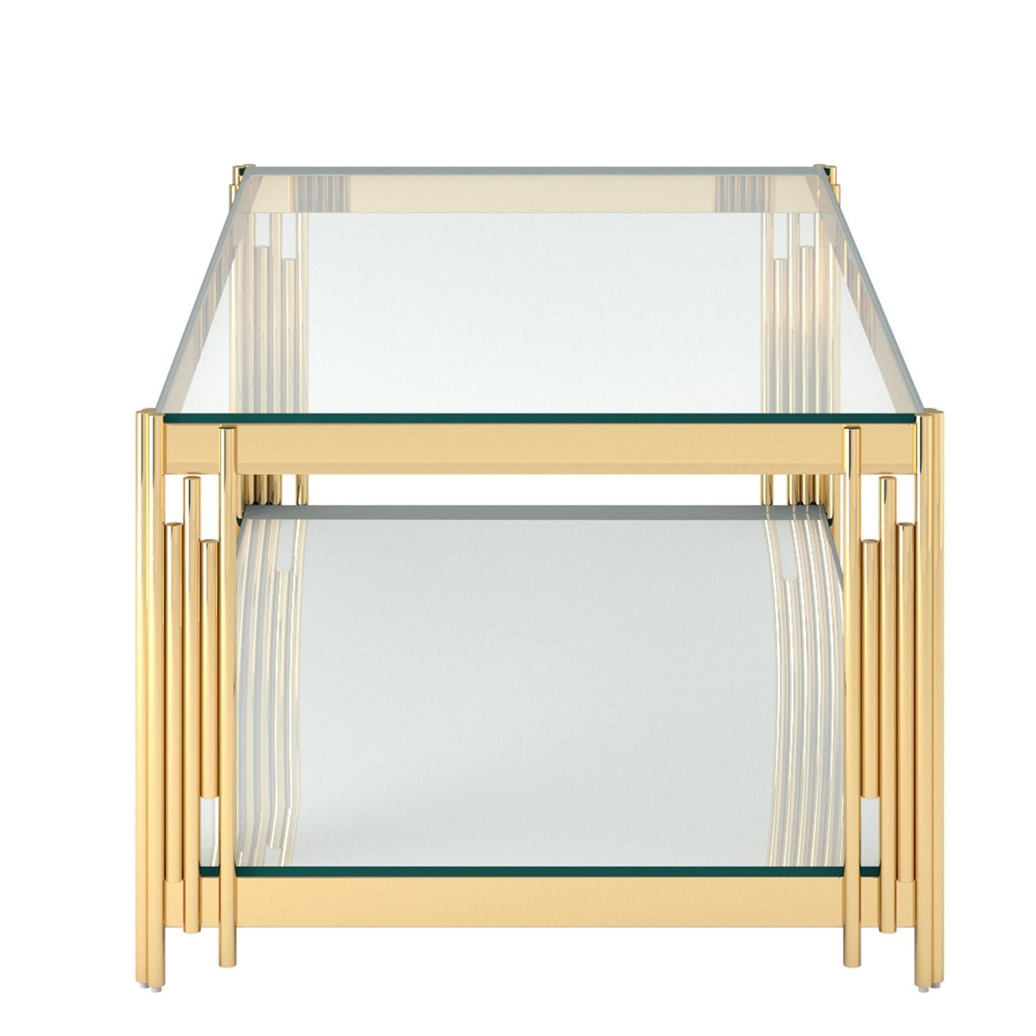 Contemporary Metal and Glass Rectangular Coffee Table - Gold