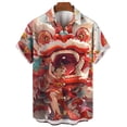 thumbnail image 2 of Camisa hawaiana de moda para hombre, con estampado de danza del león en 3D, para Año Nuevo, manga corta, estilo Harajuku, para fiestas, camisas de solapa de gran tamaño, 2 of 5