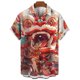 thumbnail image 2 of Camisa hawaiana de moda para hombre, con estampado de danza del león en 3D, para Año Nuevo, manga corta, estilo Harajuku, para fiestas, camisas de solapa de gran tamaño, 2 of 5
