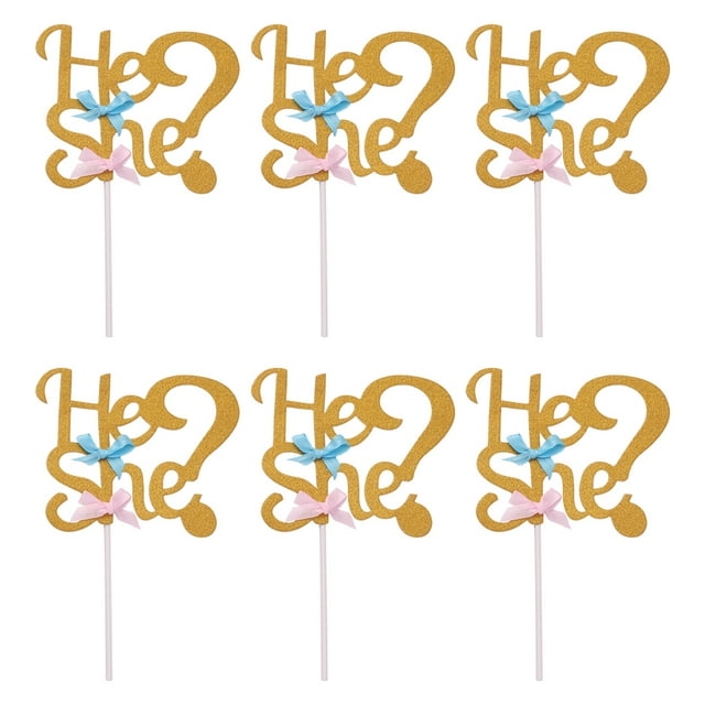 EeaseMX 6 piezas de adornos para tartas con mensaje "Él o ella", para revelar el género, para cupcakes, muffins y fiestas de cumpleaños.