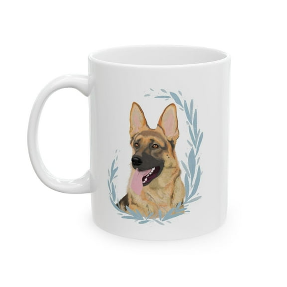 German Shepherd 11 oz Coffee Mug - Rustic Design White Ceramic Gift