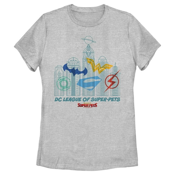 Women's DC League of Super-Pets Metropolis Skyline Outline  Graphic Tee Athletic Heather 2X Large