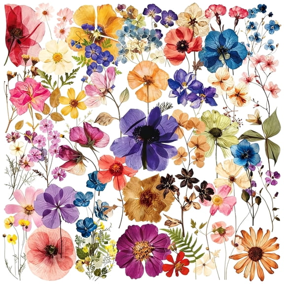 BESTSKY 50Pcs Transparent Flora Scrapbook Stickers,Vintage Aesthetic Flowers Sticker for Scrapbooks Travel Journal,Vinyl Waterproof for Water Bottles Laptop Phone Scrapbook Supplies Diy Crafts