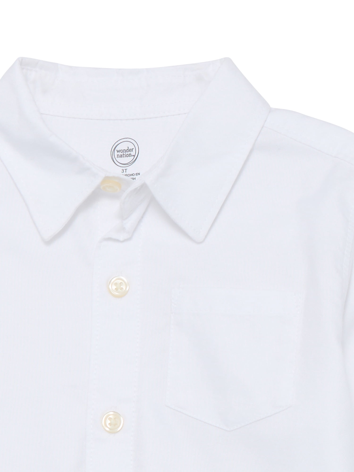 Wonder Nation Toddler Boys' Cotton Button Up Shirt with Long Sleeves, Sizes 12M-5T