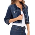 thumbnail image 4 of JuicyTrendz Women’s Cropped Denim Jacket – Button-Down, Long Sleeve, Stylish Cropped Stretch Coat Dark Blue M, 4 of 6