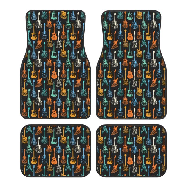 Fotbe Colorful Guitar Juego de 4 Tapetes para Auto con Estampado – Alfombrillas de Goma Reforzada, Diseño Antideslizante, Protección para Todo el Año – Vehículos, Autos, Camionetas y SUVs