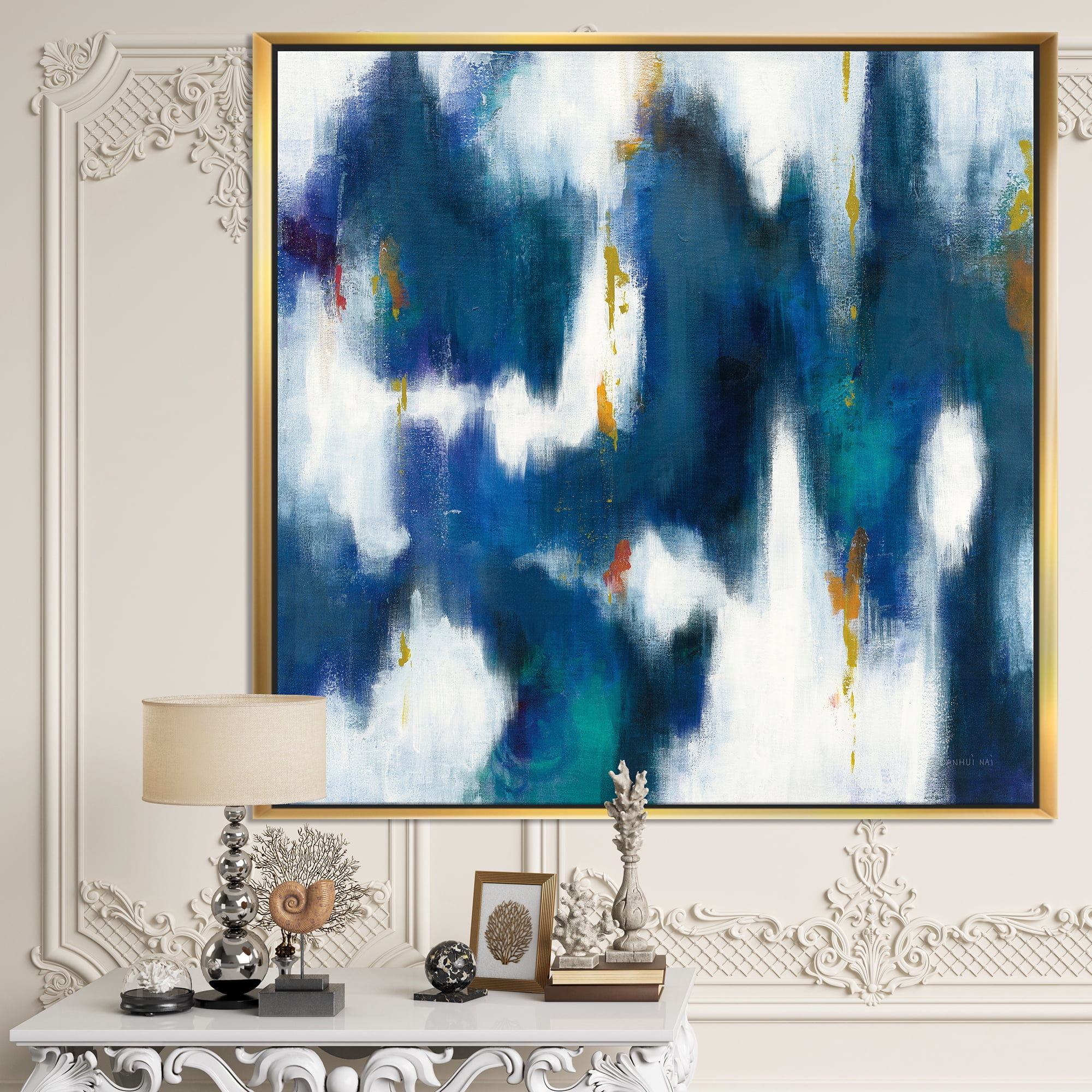 Designart ' Blue Glam Texture II ' Contemporary Framed Canvas