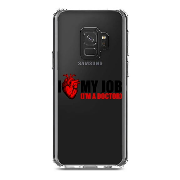 DistinctInk Clear Shockproof Hybrid Case for Samsung Galaxy S9 (5.8" Screen) - TPU Bumper Acrylic Back Tempered Glass Screen Protector - I Heart My Job - I'm A Doctor