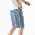 thumbnail image 3 of SWSMCLT Men's Denim Shorts Mid Rise Loose Fit Soft Straight Leg Casual Jeans Distressed Casual Jean Shorts 07 Blue 32, 3 of 4