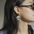 thumbnail image 3 of 2 pares de pendientes de Halloween para mujer, pendientes de calavera con esqueleto, Hey Boo, calabaza, fantasma, pendientes colgantes de color naranja, dorado, blanco y negro oso de fresa Electrónica, 3 of 5