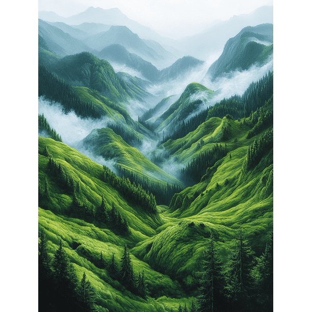Qisvanset Framed Canvas Wall Art 12x16 Inch Lush Green Mountain Valley Peaceful Nature Art