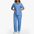 thumbnail image 2 of QATAINLAV Back to School Sales! Scrubs for Women Set V Neck Stretch Casual Scrubs Top and Drawstring Sweat Pants with Pockets Solid Color Work Sets Light Blue L, 2 of 9
