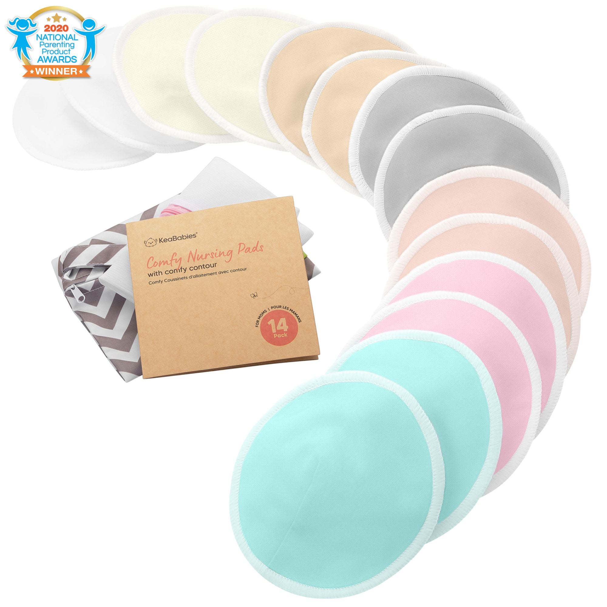 | 14 Pack with 2 Bonus Pouches & Free E-Book by EcoNursingPads Perfect Baby Shower Gift 10cm Medium Organic Bamboo Breastfeeding Pads Contoured Washable Reusable Bamboo Nursing Pads 