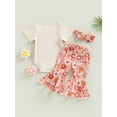 thumbnail image 3 of LMLYSoH Baby Girls Pants Set, Short Sleeve Letters Rainbow Print Romper with Floral Flare Pants and Headband, 3 of 7