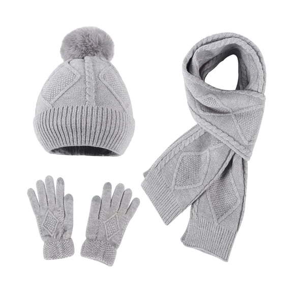 WNEGSTG Winter Wool Knitted Hat Scarf Gloves Fashion Warm Three Piece Set