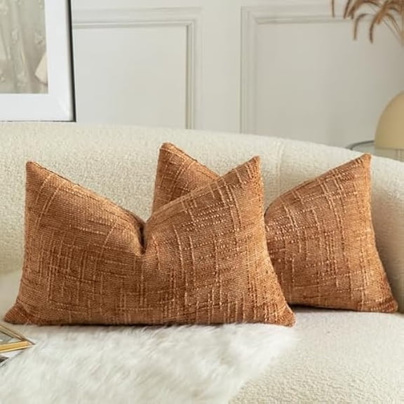 Eryueer Pack of 2 Solid Decorative Soft Chenille Burnt Orange Cushion Covers 30x50cm 12x20 Inch Lumbar Accent Solid Throw Pillow Case Soft Cozy Luxury Pillow Covers for Sofa Couch Bedroom
