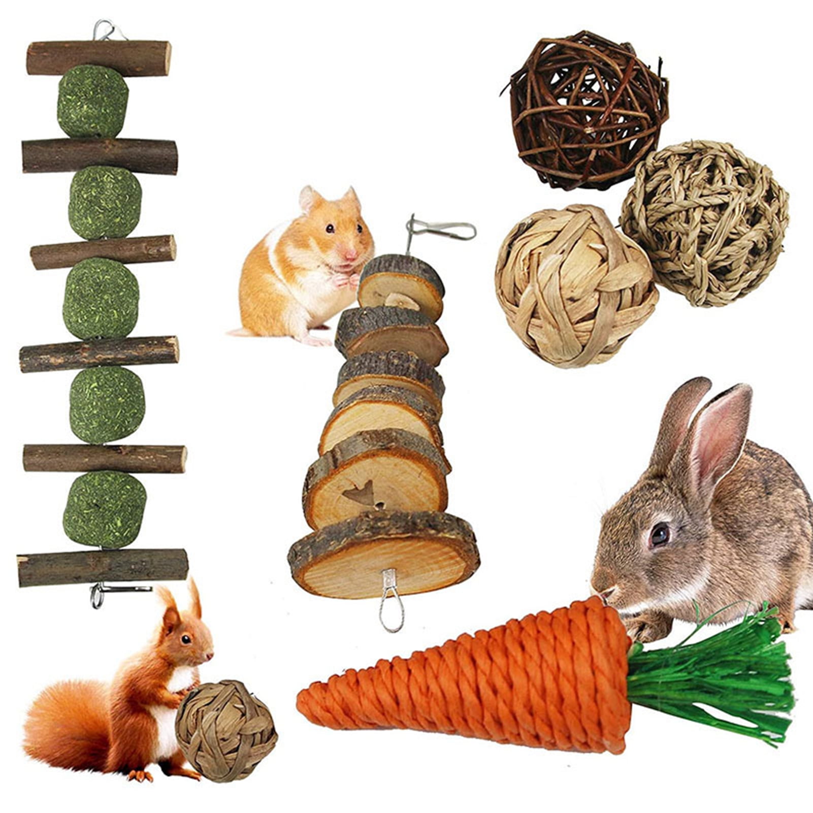 DOPI 6Pcs/Set Hamster Toy Attractive Healthy Wood Grinding Teeth Molar Skewers Toy for Small Animals