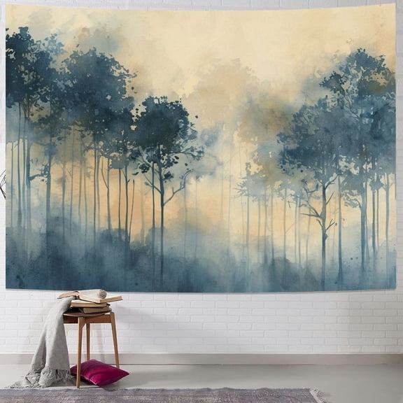 JRXY Watercolor Pine Forest Tapestry - Soft and Lightweight Wall Hanging Painting