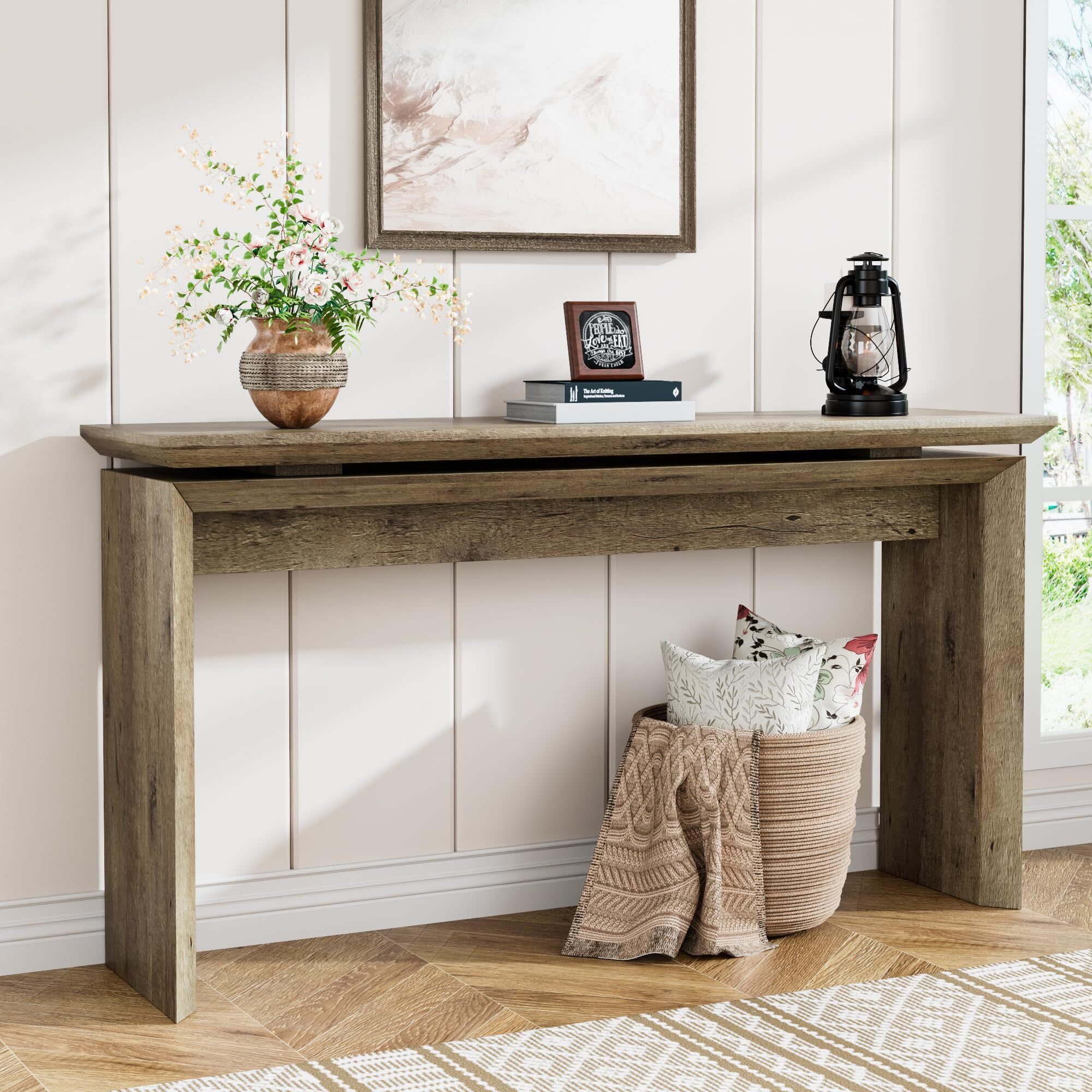 Farmhouse Console Table, 58'' Long Entryway Sofa Table, Narrow Wood Hallway Table for Living Room Behind Couch