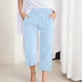thumbnail image 2 of Cargo Pants Women Comfortable High Waisted Drawstring Elastic Comfy Straight Pockets Cropped Light Blue Denim Shorts Sizes 2XL, 2 of 6