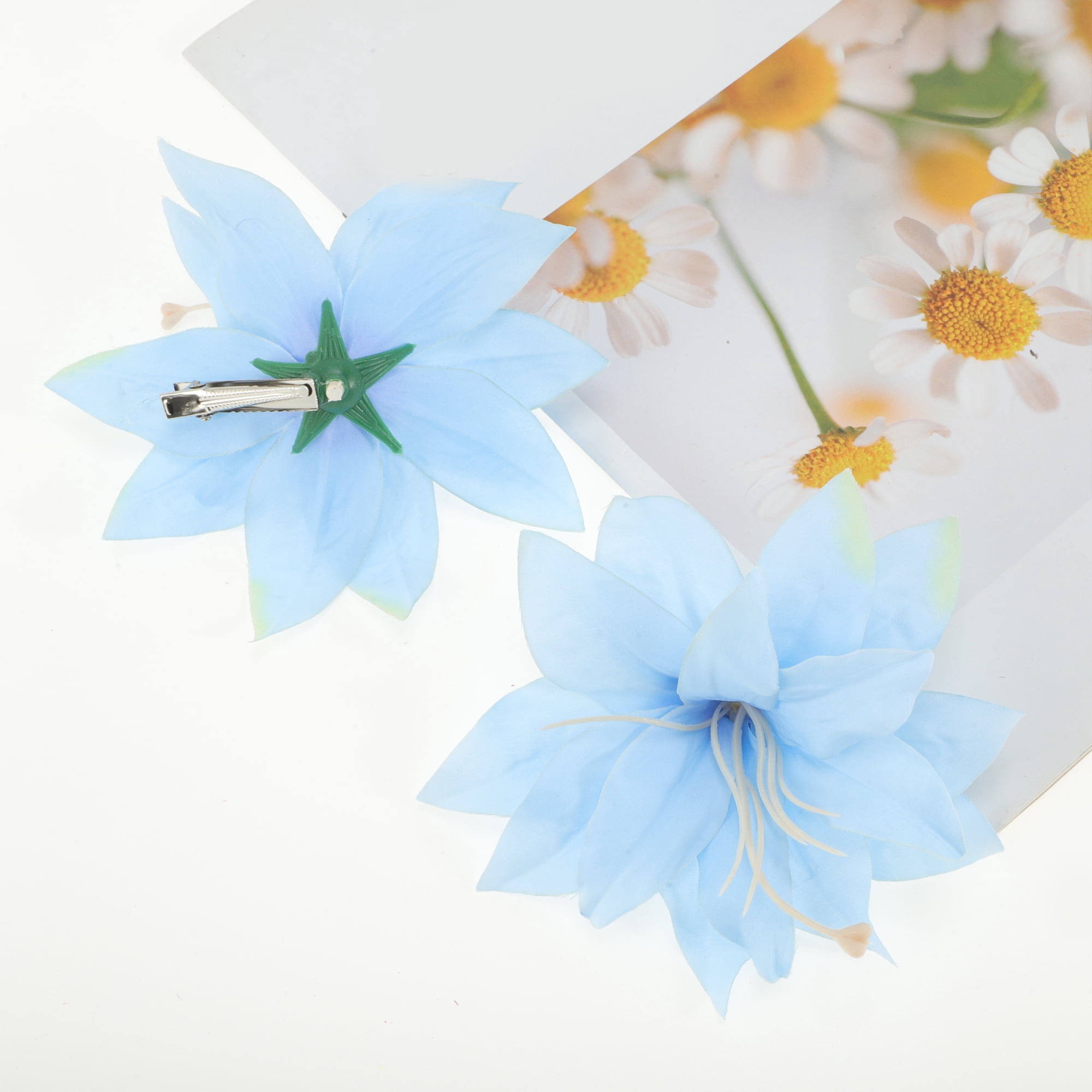 Unique Bargains 2Pcs Fashionable Hairstyles Artificial Flower Hair Clip Blue