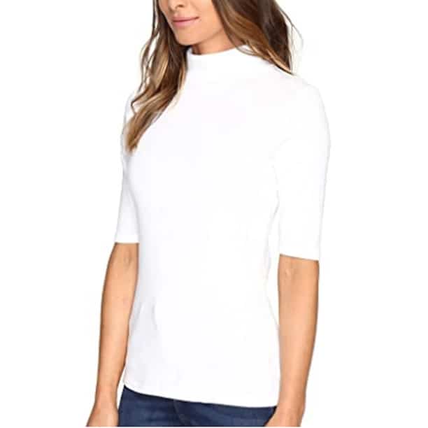 Lilla P Lilla P womens Elbow Sleeve Mock Neck Tee