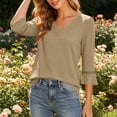 thumbnail image 5 of Bosfbaoi 3/4 Bell Sleeve Tops for Women Solid V Neck Hollow Trim Casual Blouses, 5 of 7