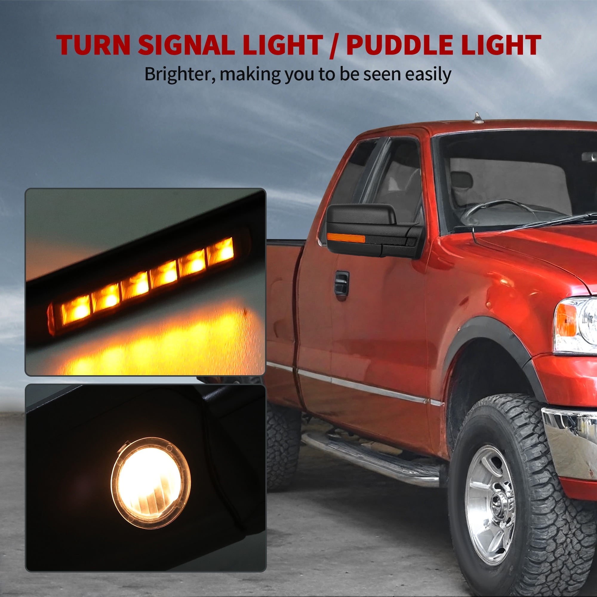 LEDKINGDOMUS Right Passenger Side Power Heated Door Mirror with Puddle Light & Turn Signal Compatible with Ford F150 2004 2005 2006 2007 2008 2009 2010 2011 2012 2013 2014 Black