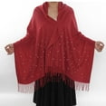 thumbnail image 7 of SuTry Women's Fashion Rhinestone Embellished Shawl Soft Warm Wrap with Fringe Versatile Open Front for Winter Cold Weather Accessory(Red,Free Size), 7 of 7