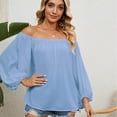thumbnail image 6 of Chiffon Blouses for Women Long Lantern Sleeve Summer Off Shoulder Plain Top T Shirts Flowy Tunics Spring, 6 of 7