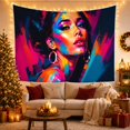 thumbnail image 3 of Colorful Woman Portrait on a Pop Art Background, Dramatic Retro Style for Art Lovers, Portrait Wall Art, Birthday Gift, Tapestry Wall Hanging for Bedroom and Dorm, 3 of 7